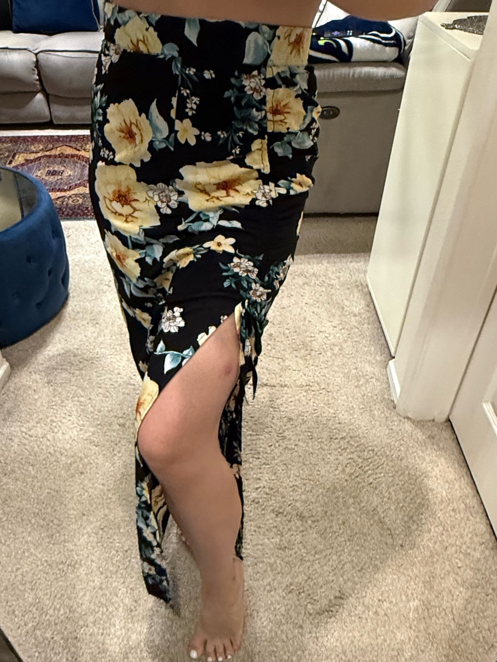 Black Floral Side-Slit Maxi Dress